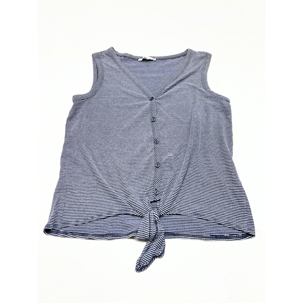 Green Envelope Women's V‑Neck Sleeveless Tank Top M Navy White Stripe Tie Front